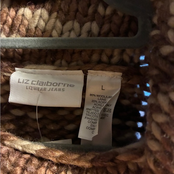 Vintage Liz Claiborne Brown and Tan Cowl Neck Sweater - Picture 3 of 4